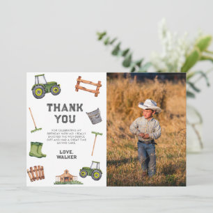 Tarjeta De Agradecimiento Tractor Verde Acuarela Foto Cumpleaños 2º