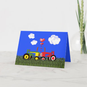 Tarjeta De Agradecimiento Tractores besándose bajo Corazones