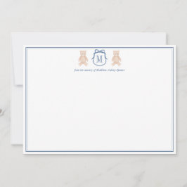 Tarjeta De Agradecimiento Traditional Monogram Teddy Bear Boy Baby Shower