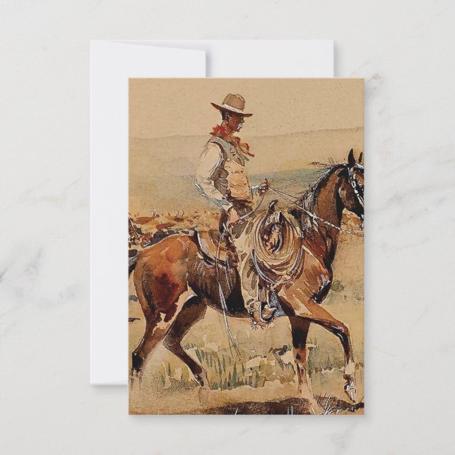 Tarjeta De Agradecimiento "Trail Drive" 2 Arte Occidental de Edward Borein (Anverso)