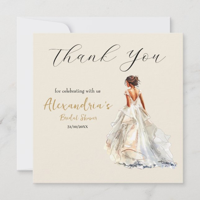 Tarjeta De Agradecimiento Traje de novia de despedida de soltera personaliza (Anverso)