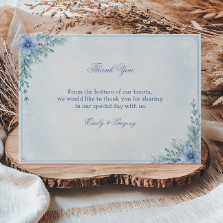 Tarjeta De Agradecimiento Tranquilidad Botánica Azul Helada Elegante