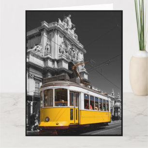 Tarjeta De Agradecimiento Tranvía amarillo de Lisboa. Arco de la calle Augus