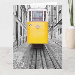 Tarjeta De Agradecimiento Tranvía amarillo de Lisboa Elevador da Gloria. Fot