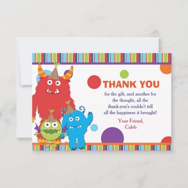 Tarjeta De Agradecimiento Travesura de cumpleaños de los monstruos gracias i (Anverso)