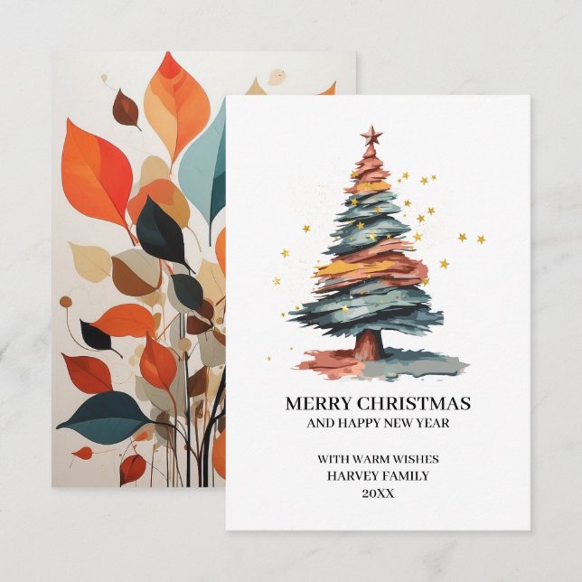 Tarjeta De Agradecimiento Tree Art Merry Christmas (Anverso / Reverso)