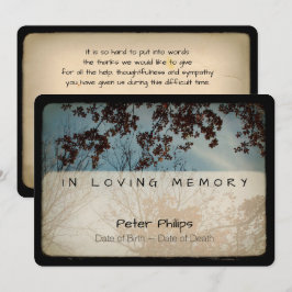 Tarjeta De Agradecimiento Trees Vintage Memorial Sympathy Gracias.