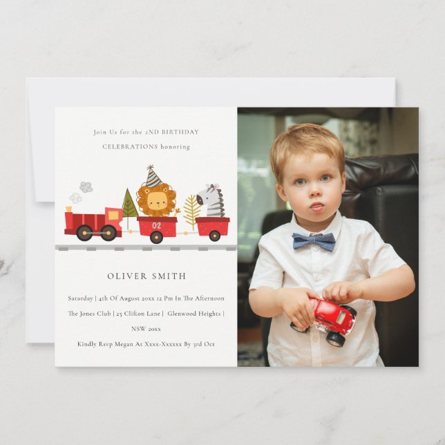 Tarjeta De Agradecimiento Tren animal lindo foto cualquier cumpleaños Invita (Anverso)