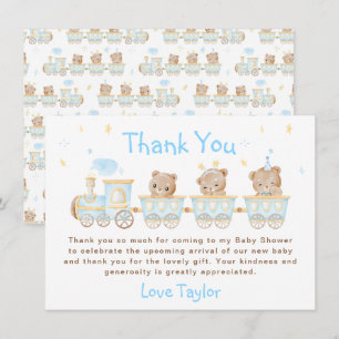 Tarjeta De Agradecimiento Tren Azul Oso Fiesta de Bebé