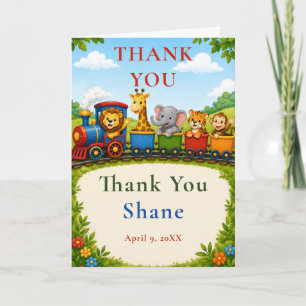 Tarjeta De Agradecimiento Tren de Animales del Bosque Cumpleaños Gracias