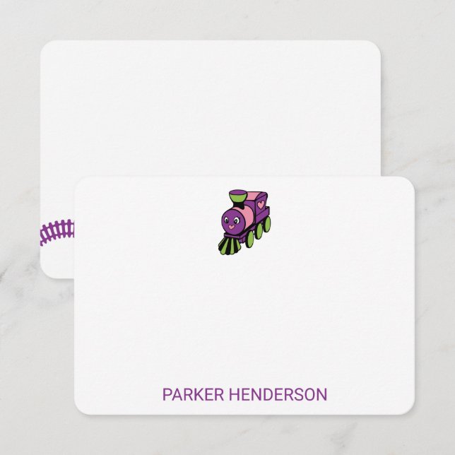 Tarjeta De Agradecimiento Tren de juguete rosado morado Stationery para niño (Anverso / Reverso)