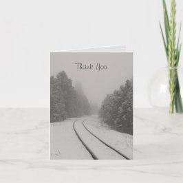 Tarjeta De Agradecimiento Tren pistas en el bosque de niebla y nieve
