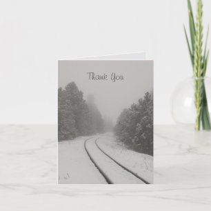 Tarjeta De Agradecimiento Tren pistas en el bosque de niebla y nieve