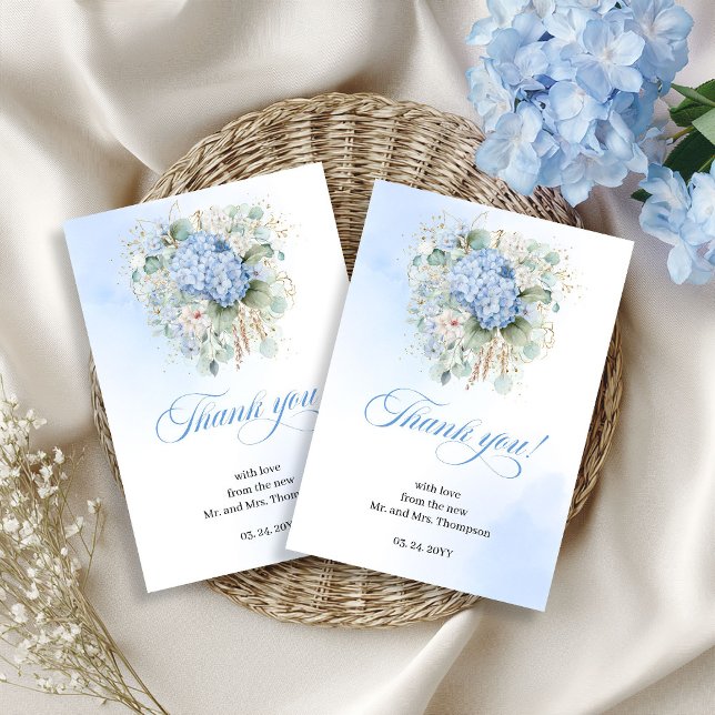 Tarjeta De Agradecimiento Trendy Blue Floral Eucalyptus Wedding thank you  (Trendy Blue Floral Eucalyptus Wedding thank you card)