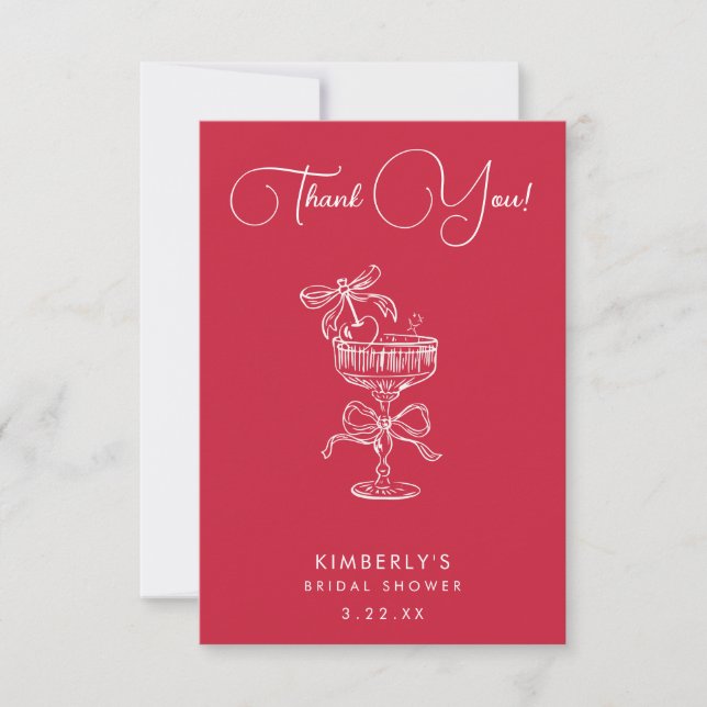 Tarjeta De Agradecimiento Trendy Red She's The Cherry On Top Bridal Shower (Anverso)