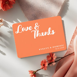Tarjeta De Agradecimiento Trendy Script Coral Orange Love & Thanks Wedding