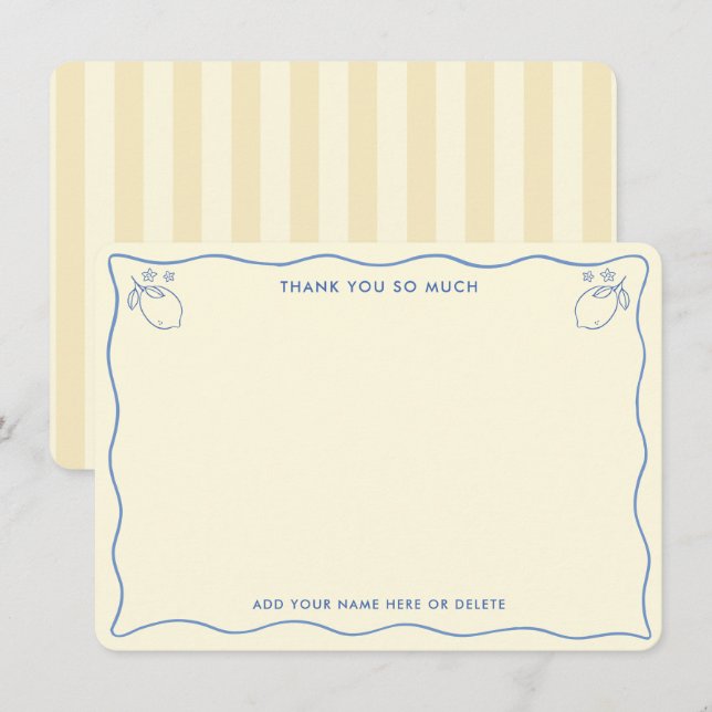 Tarjeta De Agradecimiento Trendy Squiggle Border Lemon Doodles Bridal Shower (Anverso / Reverso)