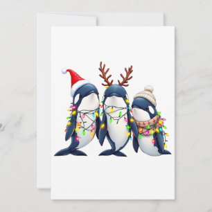 Tarjeta De Agradecimiento Tres ballenas con sombrero de Santa de Navidad