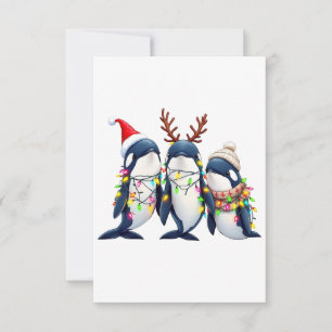 Tarjeta De Agradecimiento Tres ballenas llevando Navidades Santa Hat