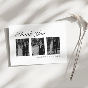 Tarjeta De Agradecimiento Tres Bodas de fotografía modernos en blanco y negr