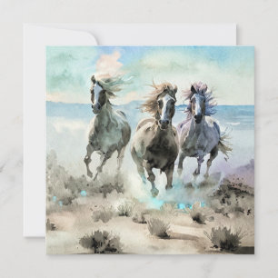 Tarjeta De Agradecimiento Tres caballos salvajes corren a través de una prad