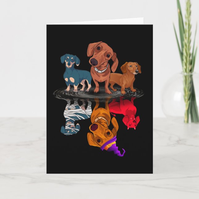 Tarjeta De Agradecimiento Tres Dachshunds Reflection Halloween Regalos para  (Anverso)