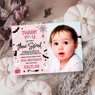 Tarjeta De Agradecimiento ¡Tres Espíritus! Foto del 3er cumpleaños de Hallow