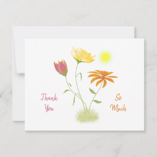 Tarjeta De Agradecimiento Tres flores en el sol - transparentes en blanco.