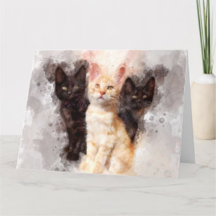 Tarjeta De Agradecimiento Tres gatitos adorables y hermosas acuarelas