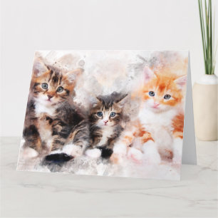 Tarjeta De Agradecimiento Tres hermosos y lindos gatitos acuarela