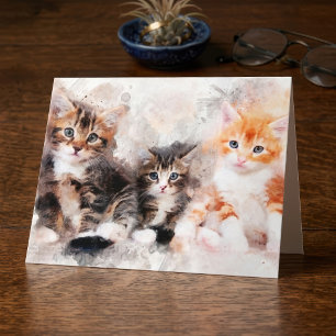 Tarjeta De Agradecimiento Tres hermosos y lindos gatitos acuarela
