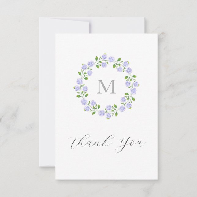 Tarjeta De Agradecimiento Tres Hidrangeas Hidracuáticas Floral Wreath (Anverso)