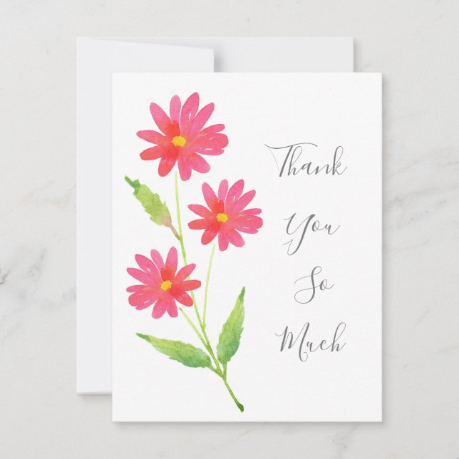 Tarjeta De Agradecimiento Tres margaritas acuarela rosa coral (Anverso)