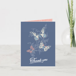 Tarjeta De Agradecimiento Tres mariposas dibujando azul gracias