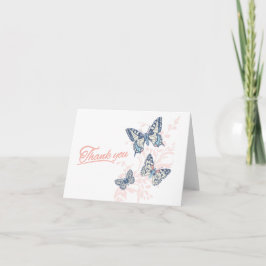 Tarjeta De Agradecimiento Tres mariposas dibujando coral boda