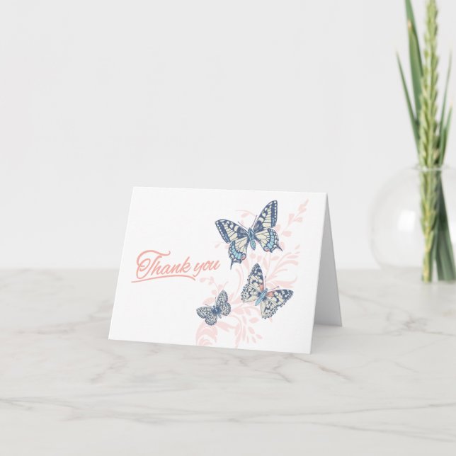 Tarjeta De Agradecimiento Tres mariposas dibujando coral boda (Anverso)