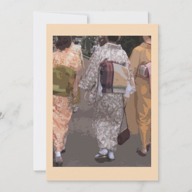 Tarjeta De Agradecimiento Tres mujeres vestidas con kimono en un notecard, e (Anverso)