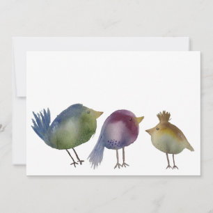 Tarjeta De Agradecimiento Tres pequeñas aves, pintura acuarela
