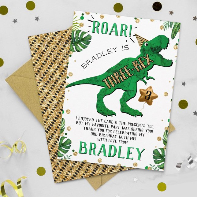 Tarjeta De Agradecimiento Tres Rex Dinosaurio Tercer Cumpleaños (Subido por el creador)