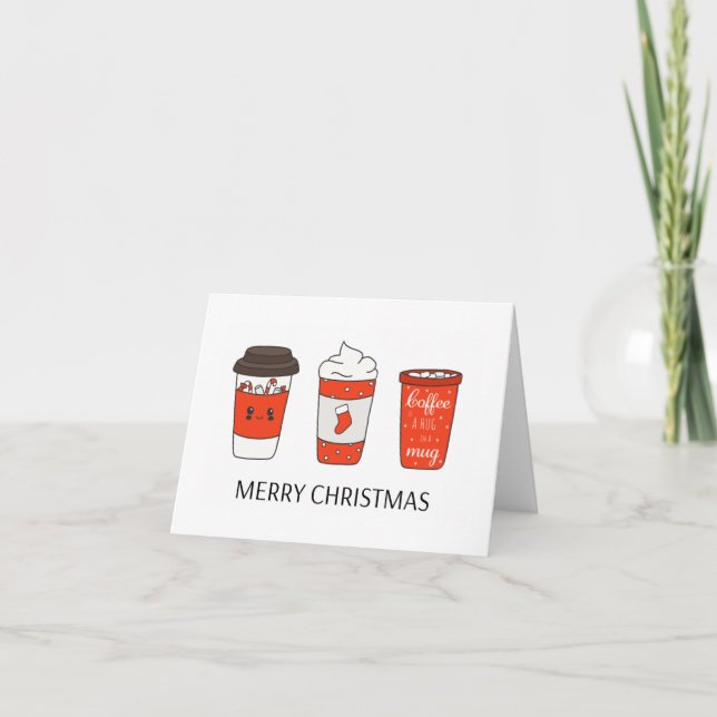 Tarjeta De Agradecimiento Tres tazas de café de papel Navidades con toppings (Anverso)