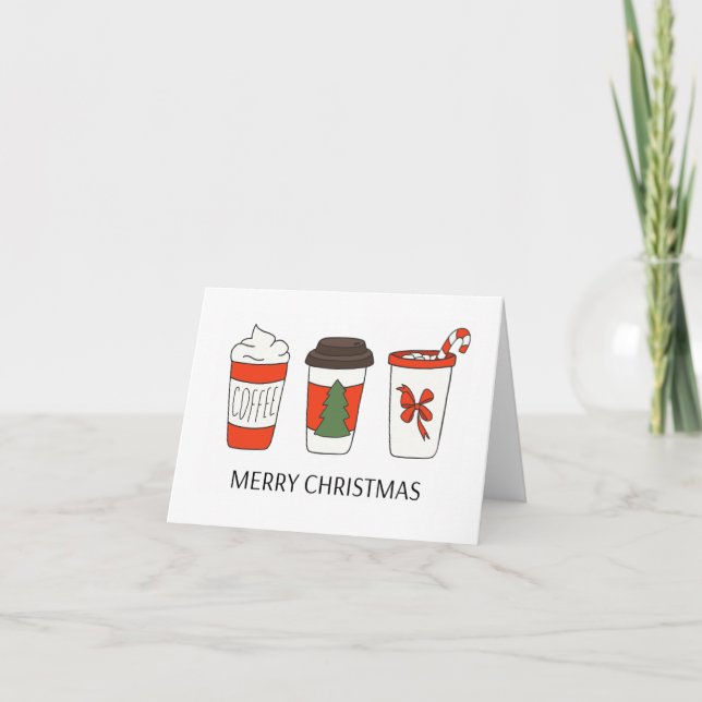 Tarjeta De Agradecimiento Tres tazas de café de papel para Navidades, bebida (Anverso)