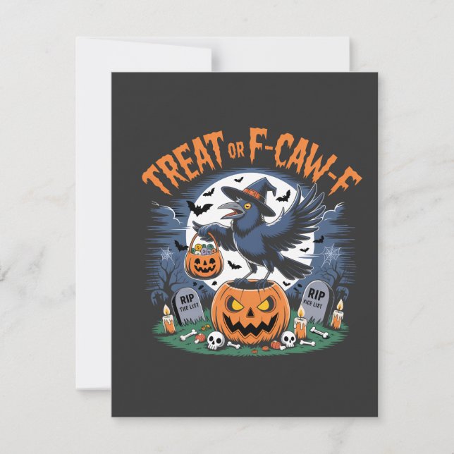 Tarjeta De Agradecimiento Trick o F-Caw-f Funny Crow Halloween Spooky (Anverso)