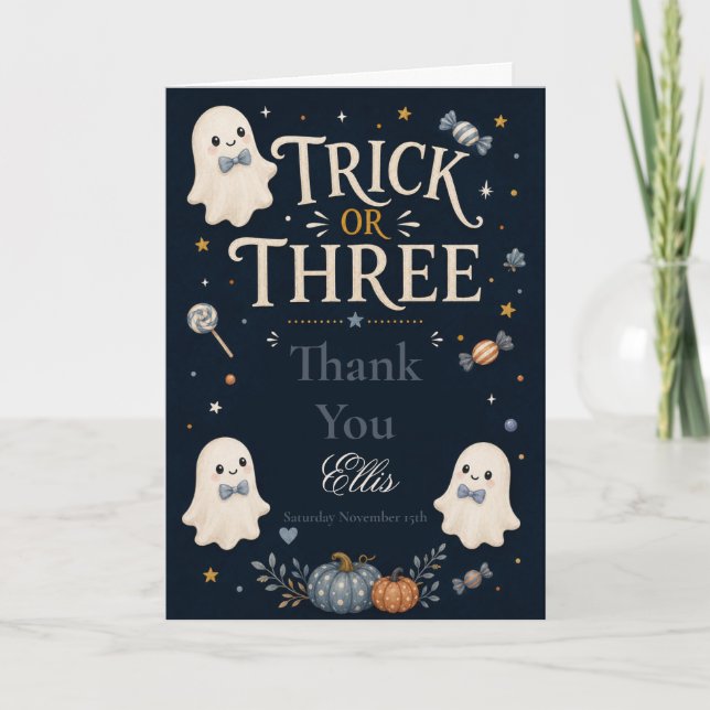 Tarjeta De Agradecimiento Trick or Three Cumpleaños Gracias (Anverso)