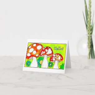 Tarjeta De Agradecimiento Trío de Hongos Rojos Caprichosos Arte Acuarela Hol