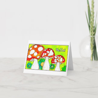 Tarjeta De Agradecimiento Trío de Hongos Rojos Caprichosos Arte Acuarela Hol