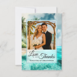 Tarjeta De Agradecimiento Tropical Beach Love & Thanks Photo & Note Wedding