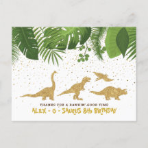 Tarjeta de agradecimiento tropical de dinosaurio P