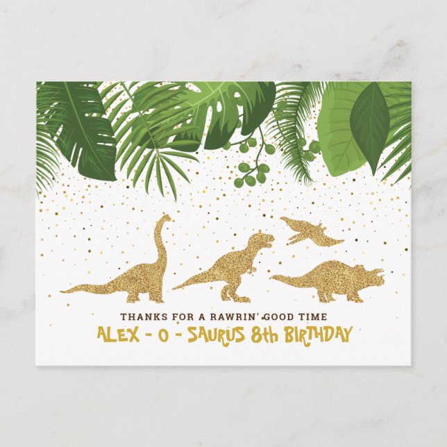 Tarjeta de agradecimiento tropical de dinosaurio P (Anverso)