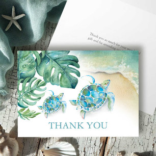 Tarjeta de agradecimiento tropical de tortuga mari