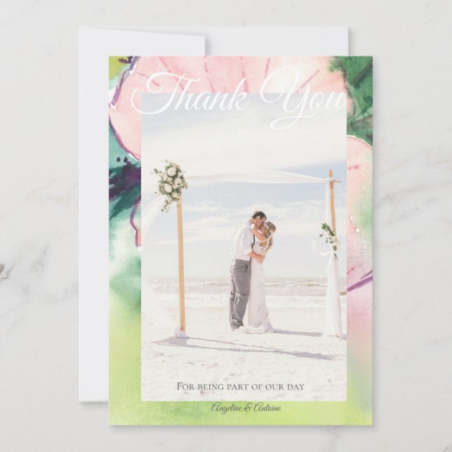 Tarjeta De Agradecimiento Tropical Destination Wedding  (Anverso)